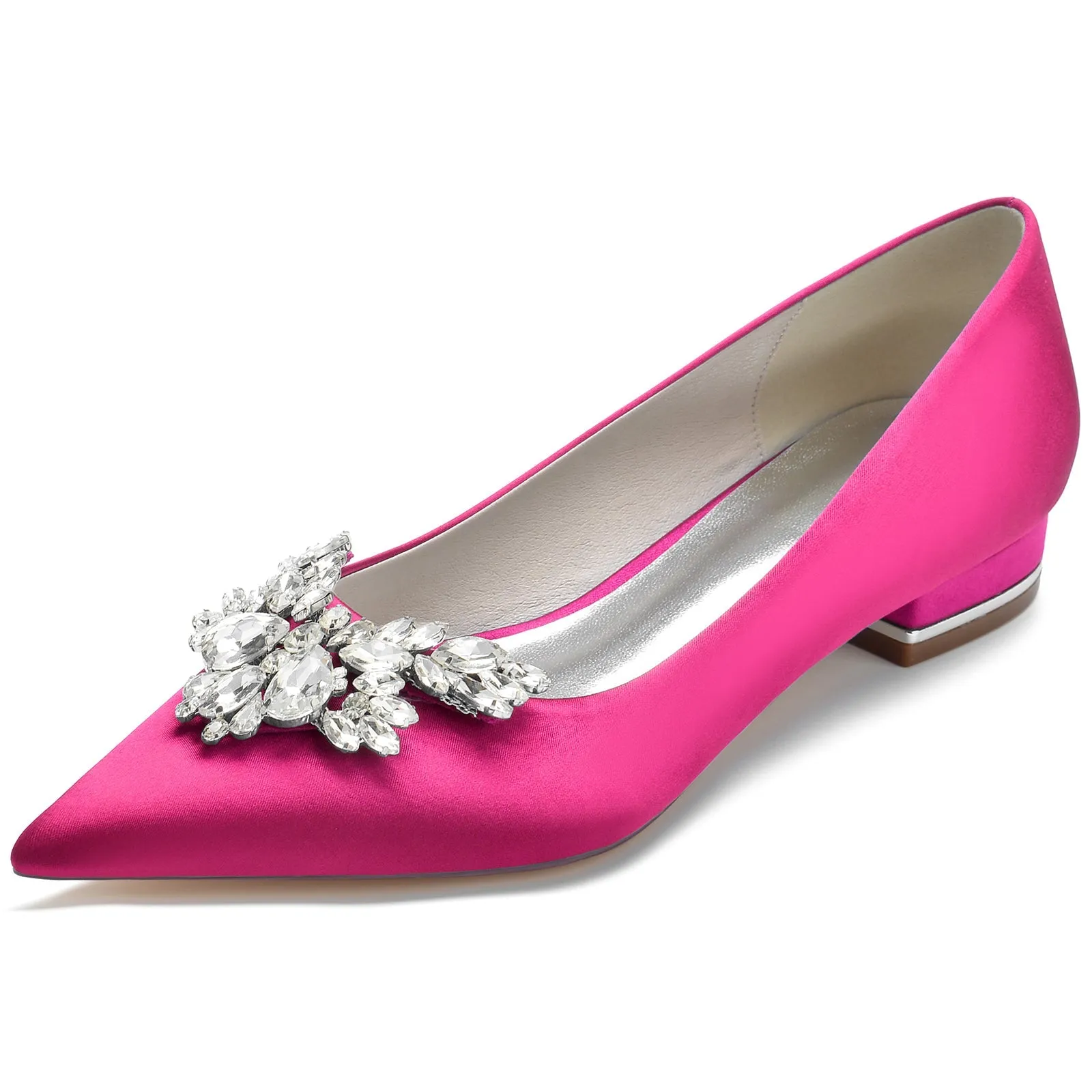 Pencil Shoes Flats Women's Silk Satin With Rhinestone Closed Toe Flat Heel Party Shoes