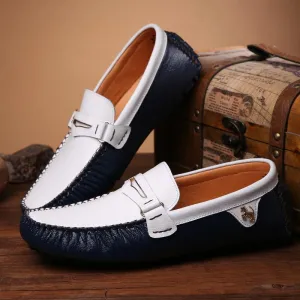 Street Casual Shoes Solid Color Peas Shoes Men Casual Leather Shoes
