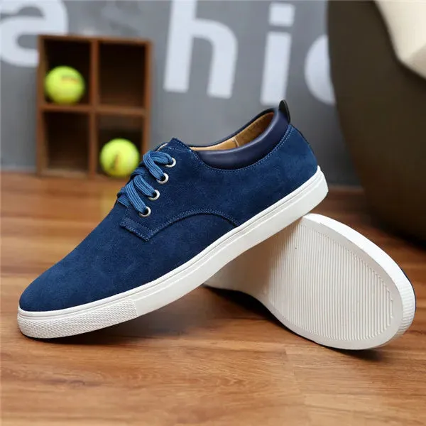 2023 New Fashion Suede Men Flats Shoes Canvas Shoes Male Leather Casual Breathable Shoes Lace-Up Flats For Students Large Size Fit Flat Shoes