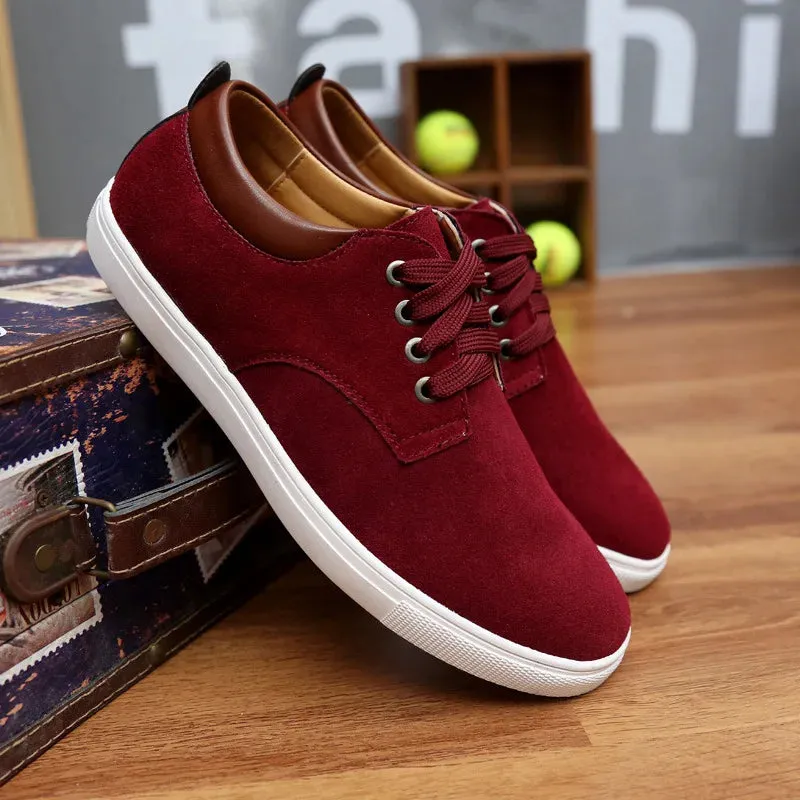 2023 New Fashion Suede Men Flats Shoes Canvas Shoes Male Leather Casual Breathable Shoes Lace-Up Flats For Students Large Size Flat Shoes Good For Feet