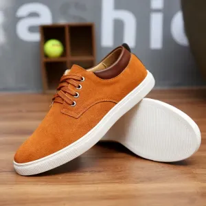 Flat Closed In Shoes 2023 New Fashion Suede Men Flats Shoes Canvas Shoes Male Leather Casual Breathable Shoes Lace-Up Flats For Students Large Size