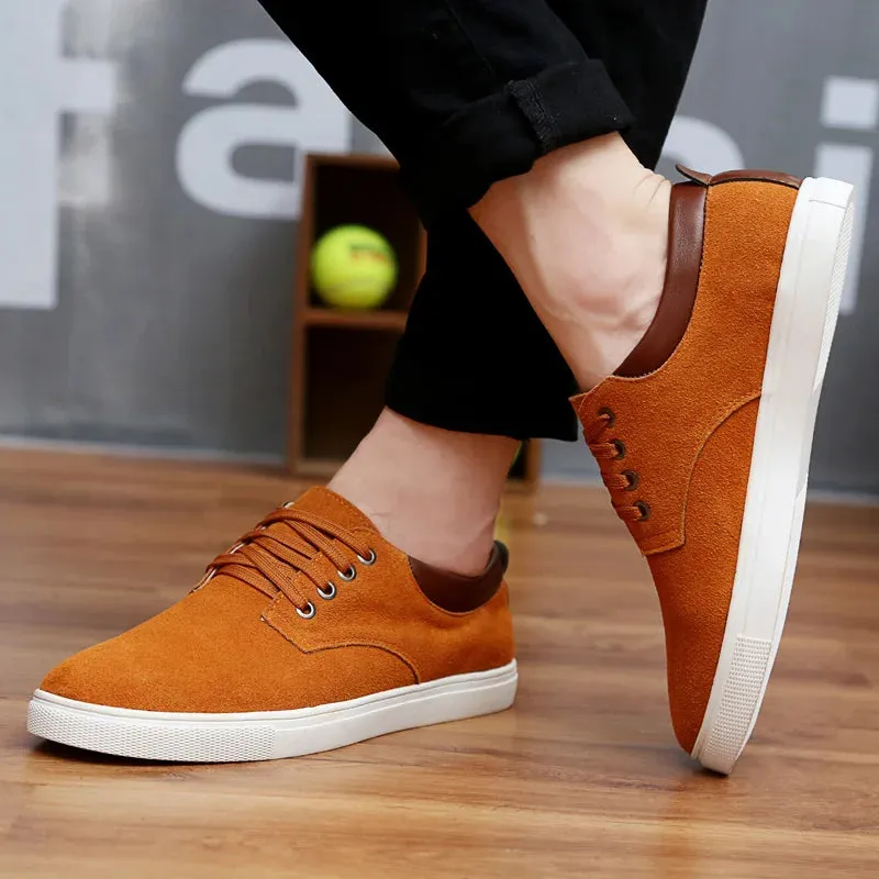 Flat Shoes Summer 2023 New Fashion Suede Men Flats Shoes Canvas Shoes Male Leather Casual Breathable Shoes Lace-Up Flats For Students Large Size