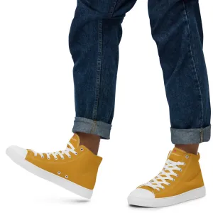 Orange Yellow Men's High Tops, Modern Minimalist Best Solid Color Canvas High Top Shoes For Men Boots To Wear With Wedding Dress