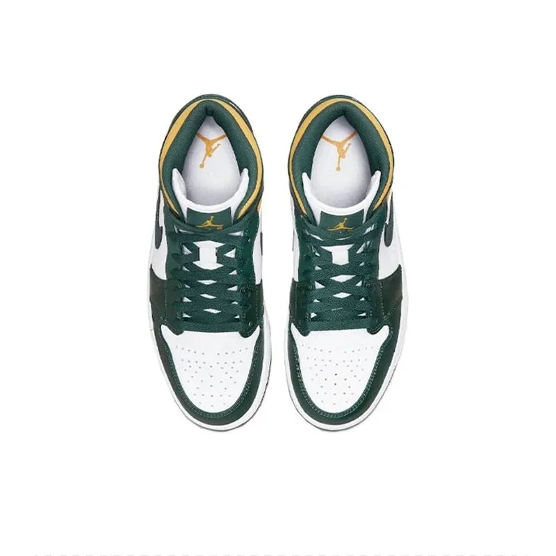 Original Air Jordan 1 Mid Seattle Supersonics High Top Retro Basketball Shoes Men's White Green Yellow Sneakers Top Asics Shoes For Running