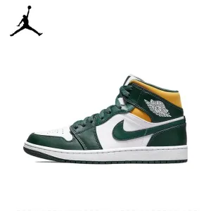 Asics Shoes Price In India Original Air Jordan 1 Mid Seattle Supersonics High Top Retro Basketball Shoes Men's White Green Yellow Sneakers