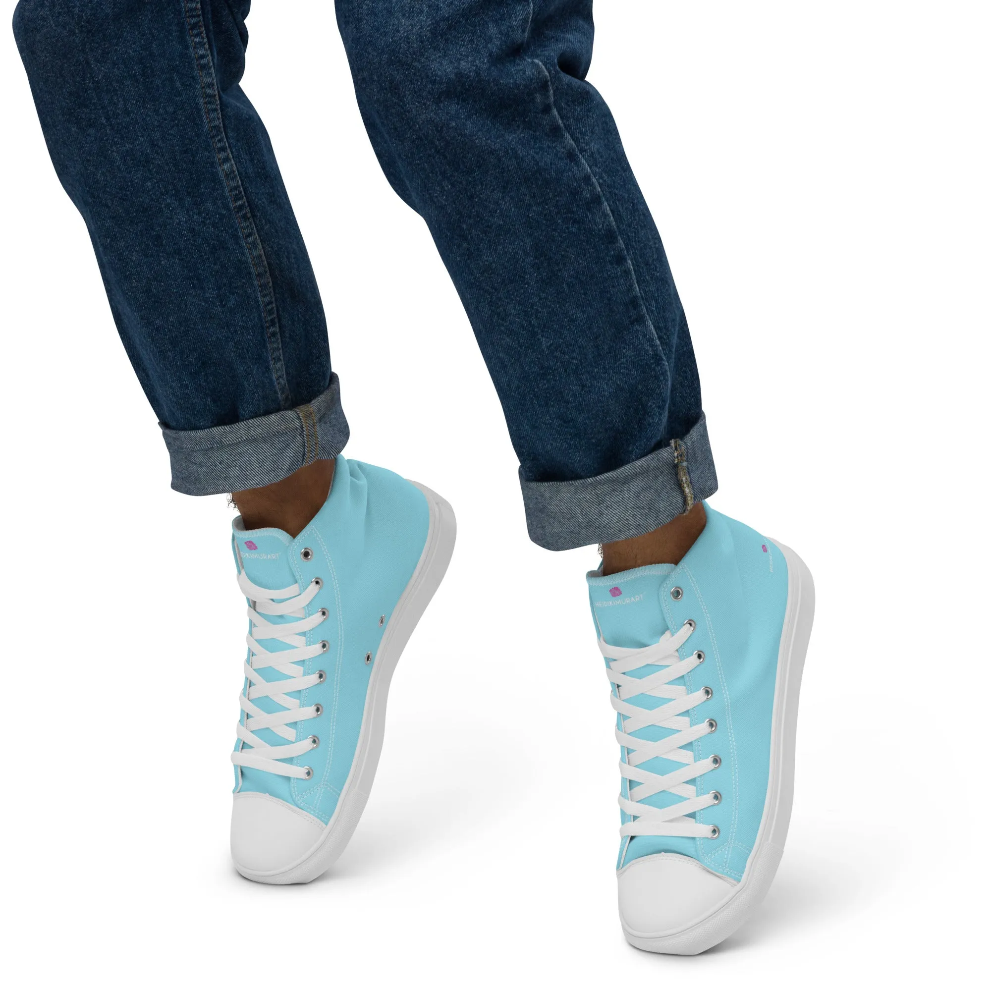 Barefoot Combat Boots Pastel Blue Men's High Tops, Solid Color Mens high top canvas shoes