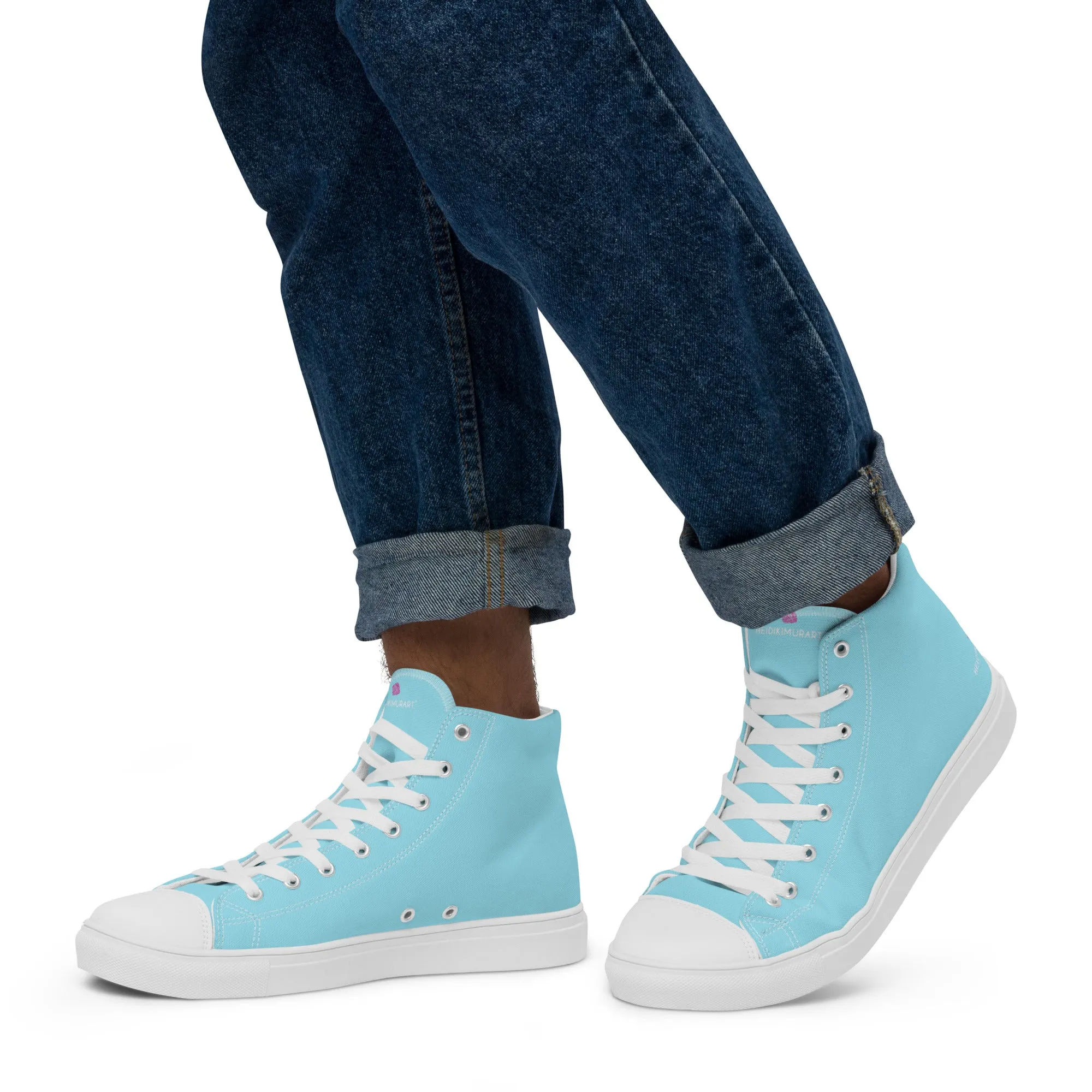Boots From Dora Pastel Blue Men's High Tops, Solid Color Mens high top canvas shoes