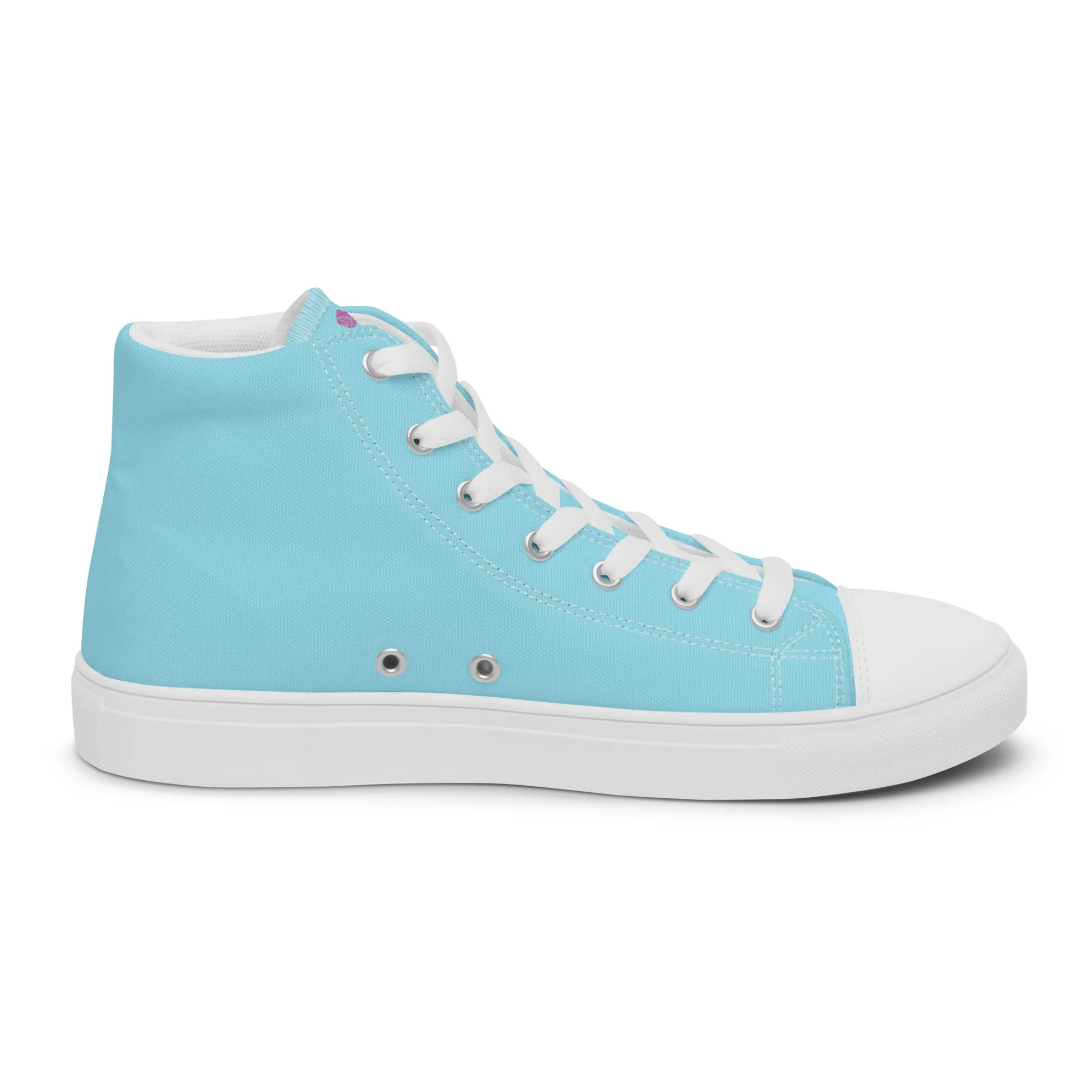 Pastel Blue Men's High Tops, Solid Color Mens high top canvas shoes Leather Hunting Boots