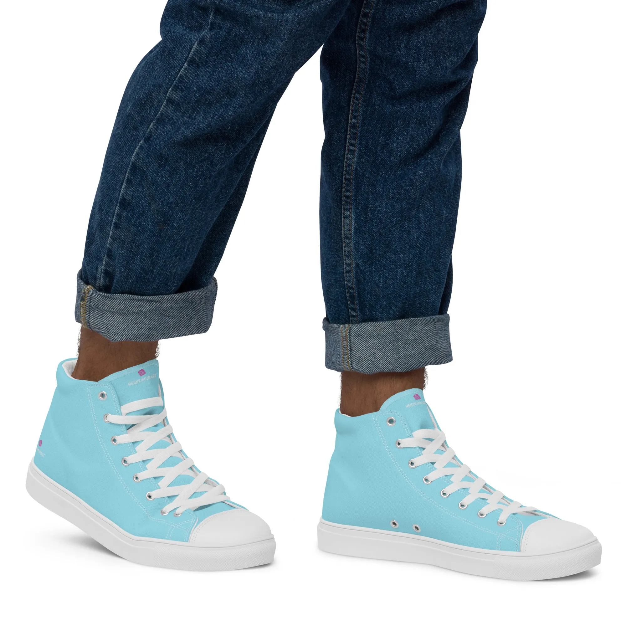 Designer Cowgirl Boots Pastel Blue Men's High Tops, Solid Color Mens high top canvas shoes