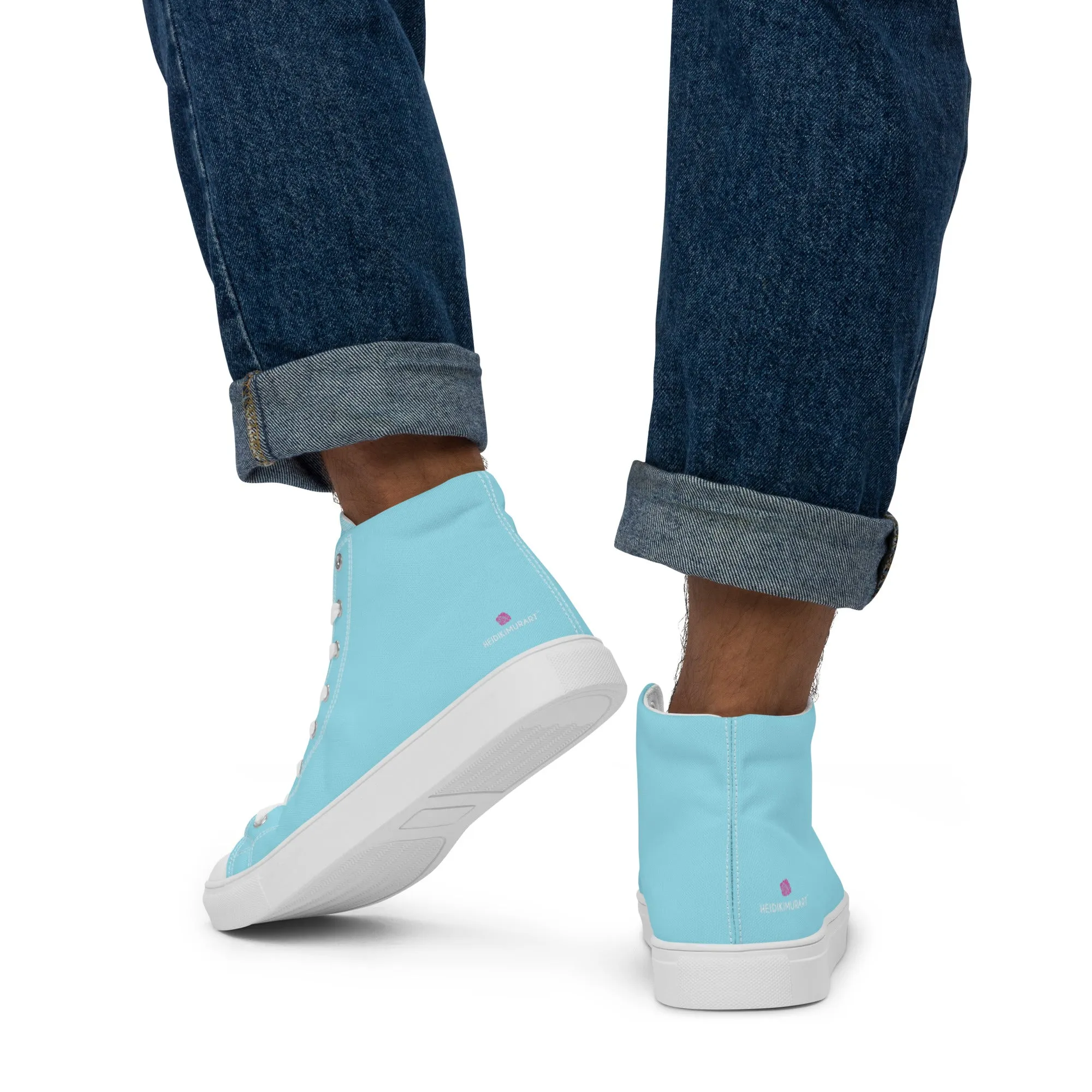 North Face Boots Pastel Blue Men's High Tops, Solid Color Mens high top canvas shoes