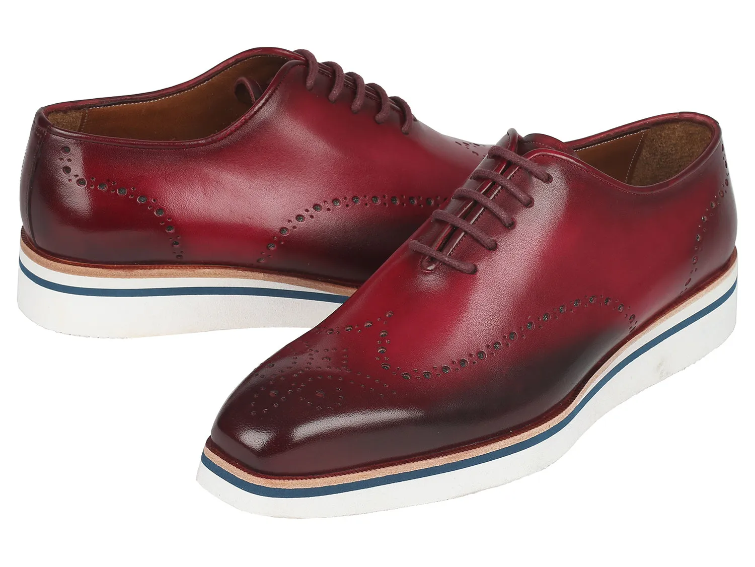 Casual Dress Tennis Shoes Paul Parkman Men's Smart Casual Wingtip Oxfords Bordeaux (ID#188-BRD)