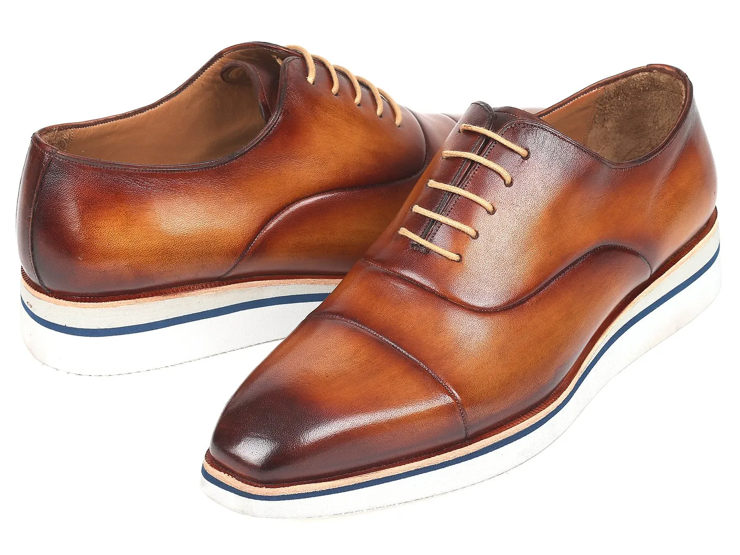 Paul Parkman Smart Casual Oxfords Brown & Camel Leather - 185-BRW-LTH Comfortable Dress Shoes
