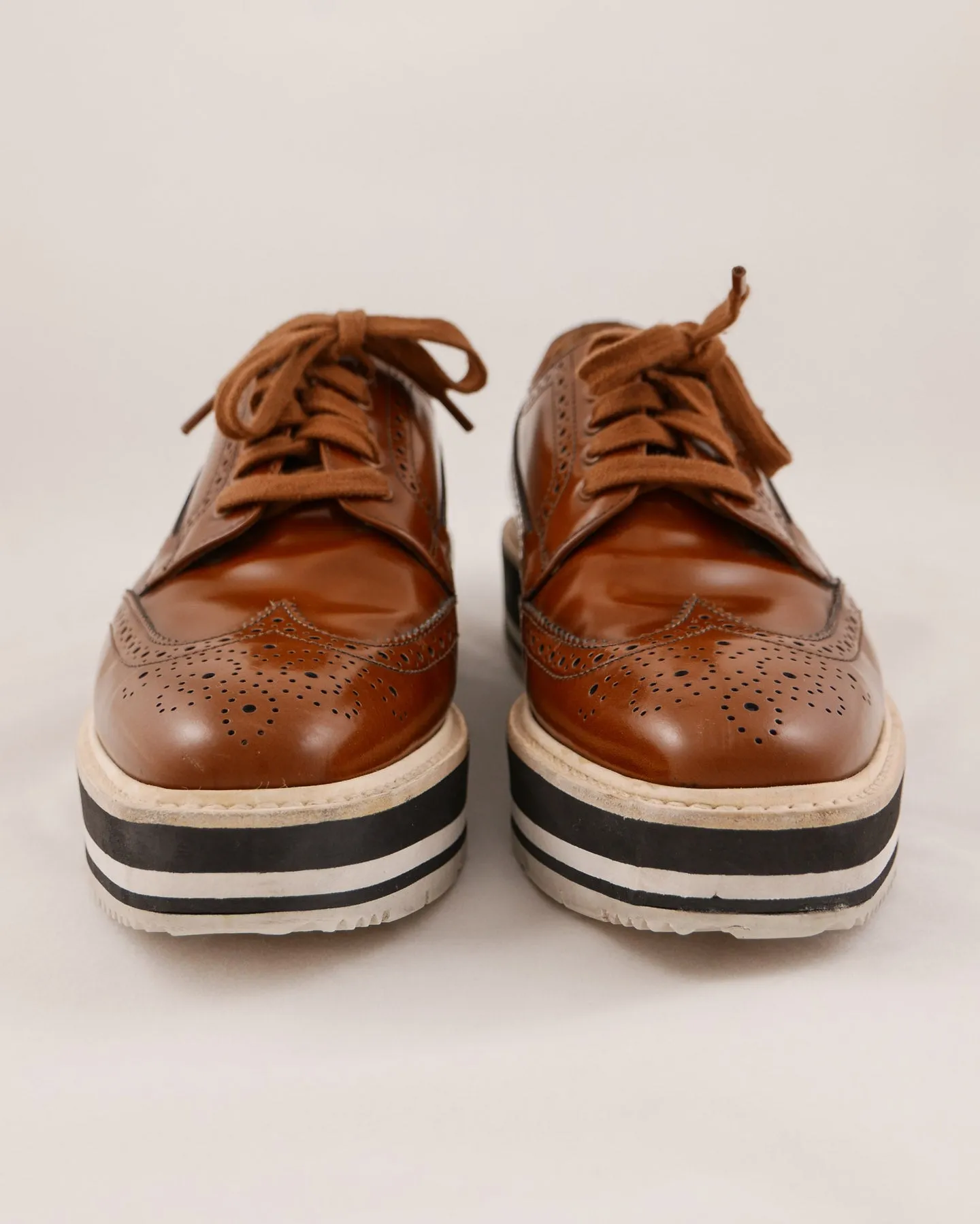 Flat Lace Up Dress Shoes Prada Leather Wingtip Platform Shoes