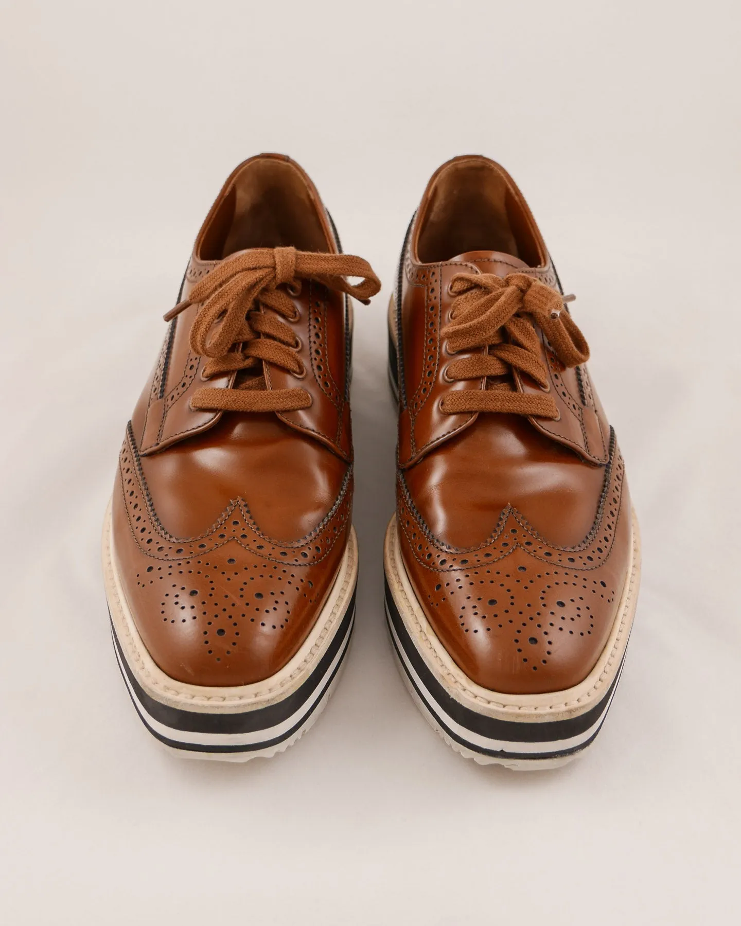 Prada Leather Wingtip Platform Shoes Mtb Flat Shoes Waterproof