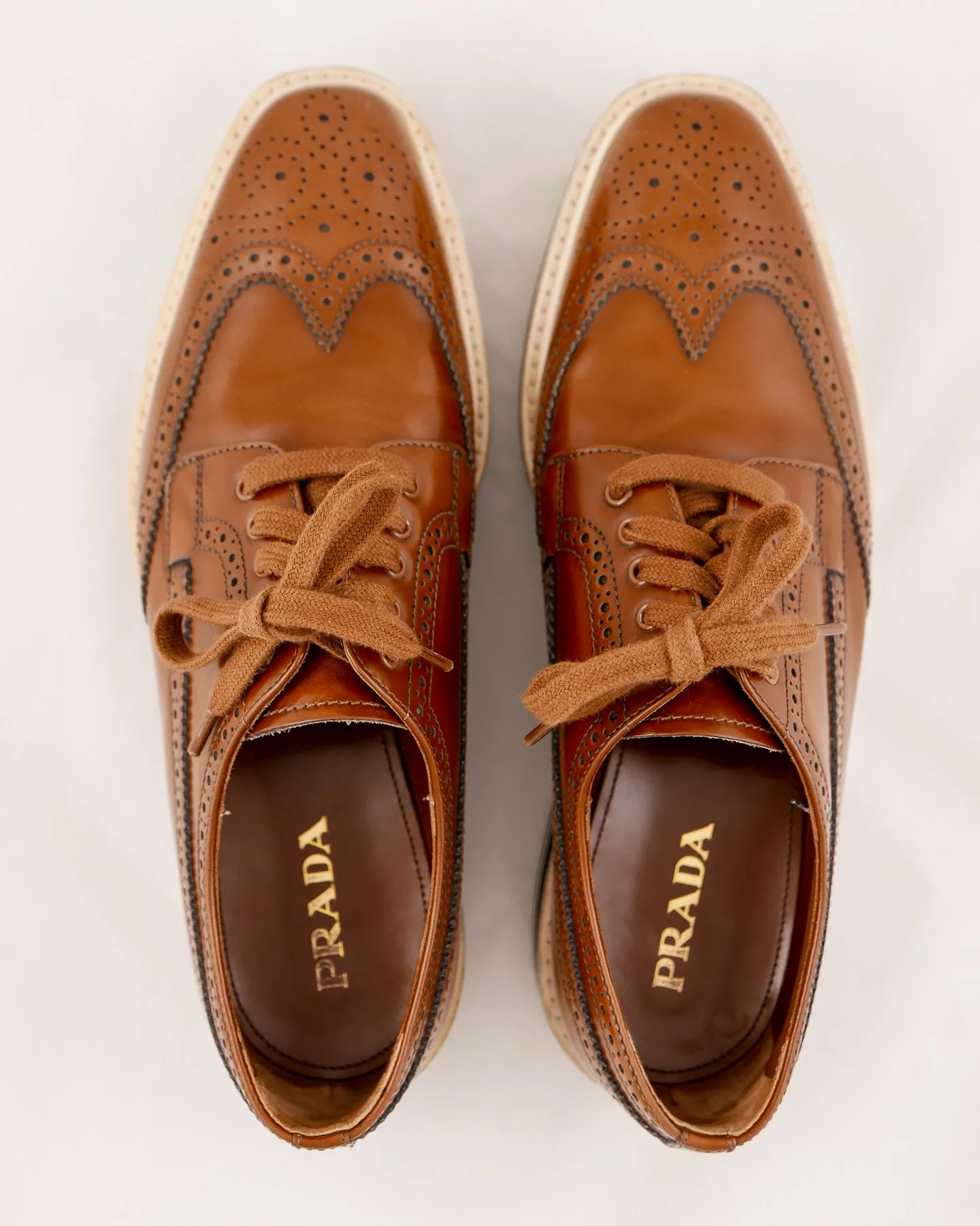 Prada Leather Wingtip Platform Shoes Flat Shoes For Ladies