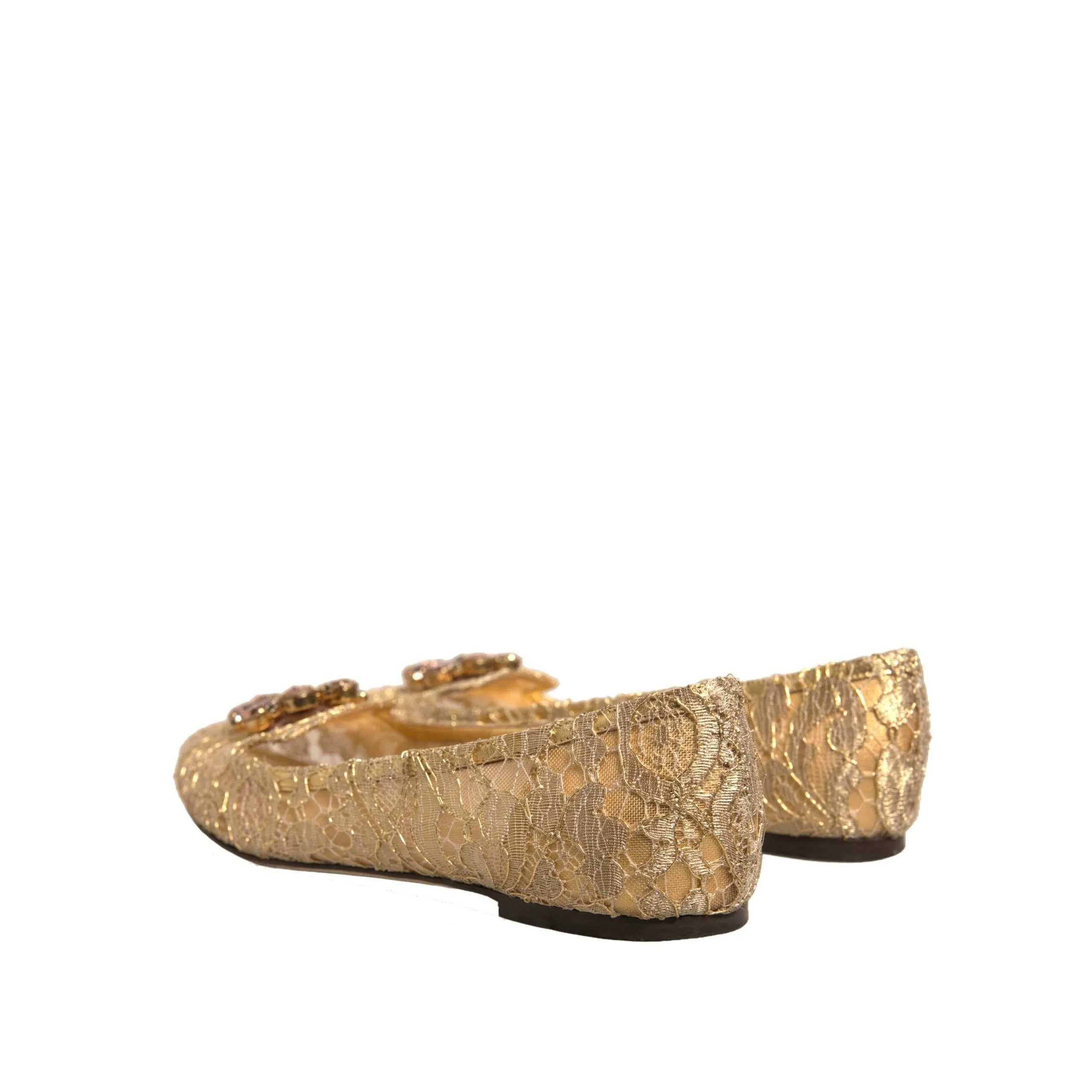 Golf Shoes Dolce & Gabbana Gold Crystal Loafer Lace Ballet Flats Shoes
