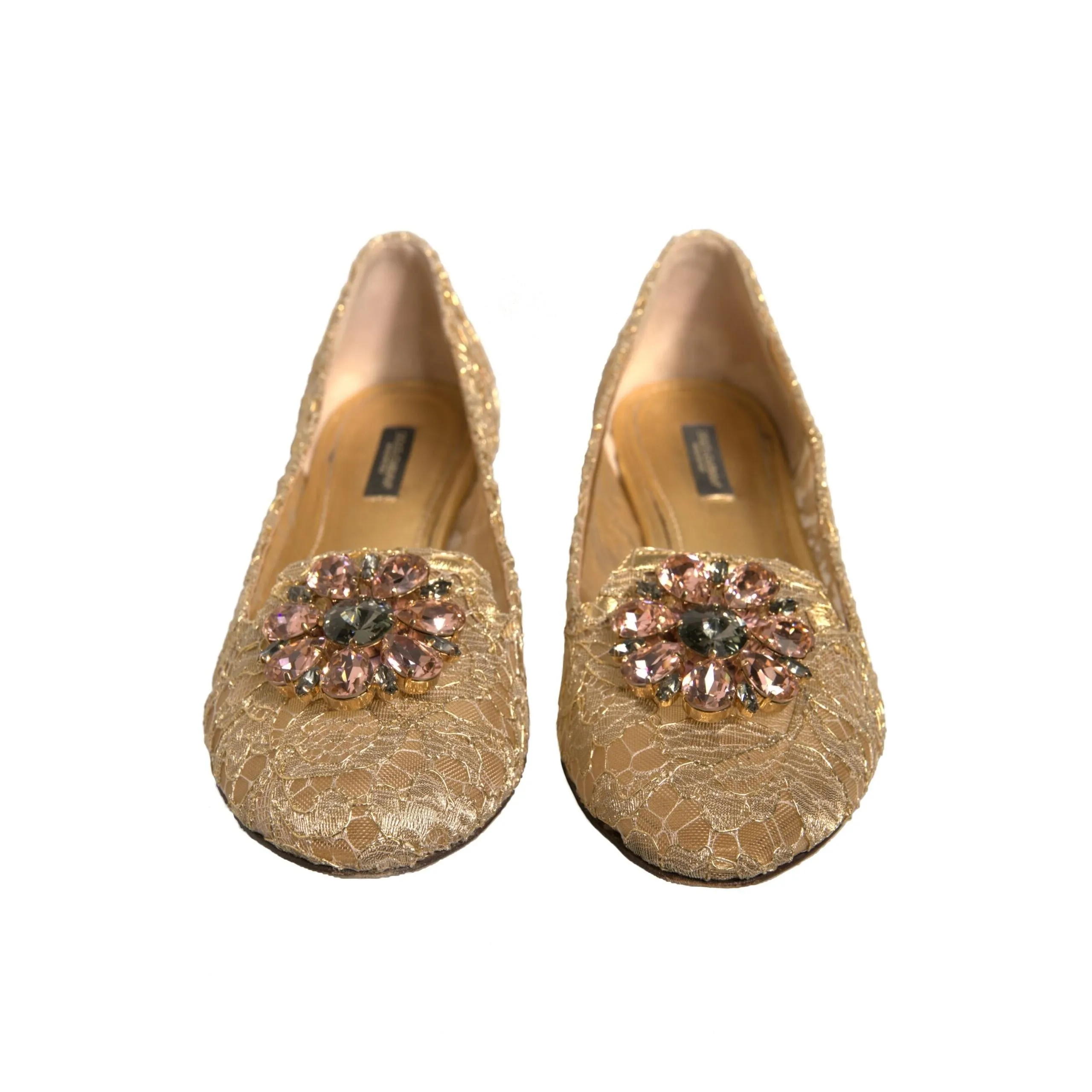 Shoes For Nurses With Flat Feet Dolce & Gabbana Gold Crystal Loafer Lace Ballet Flats Shoes