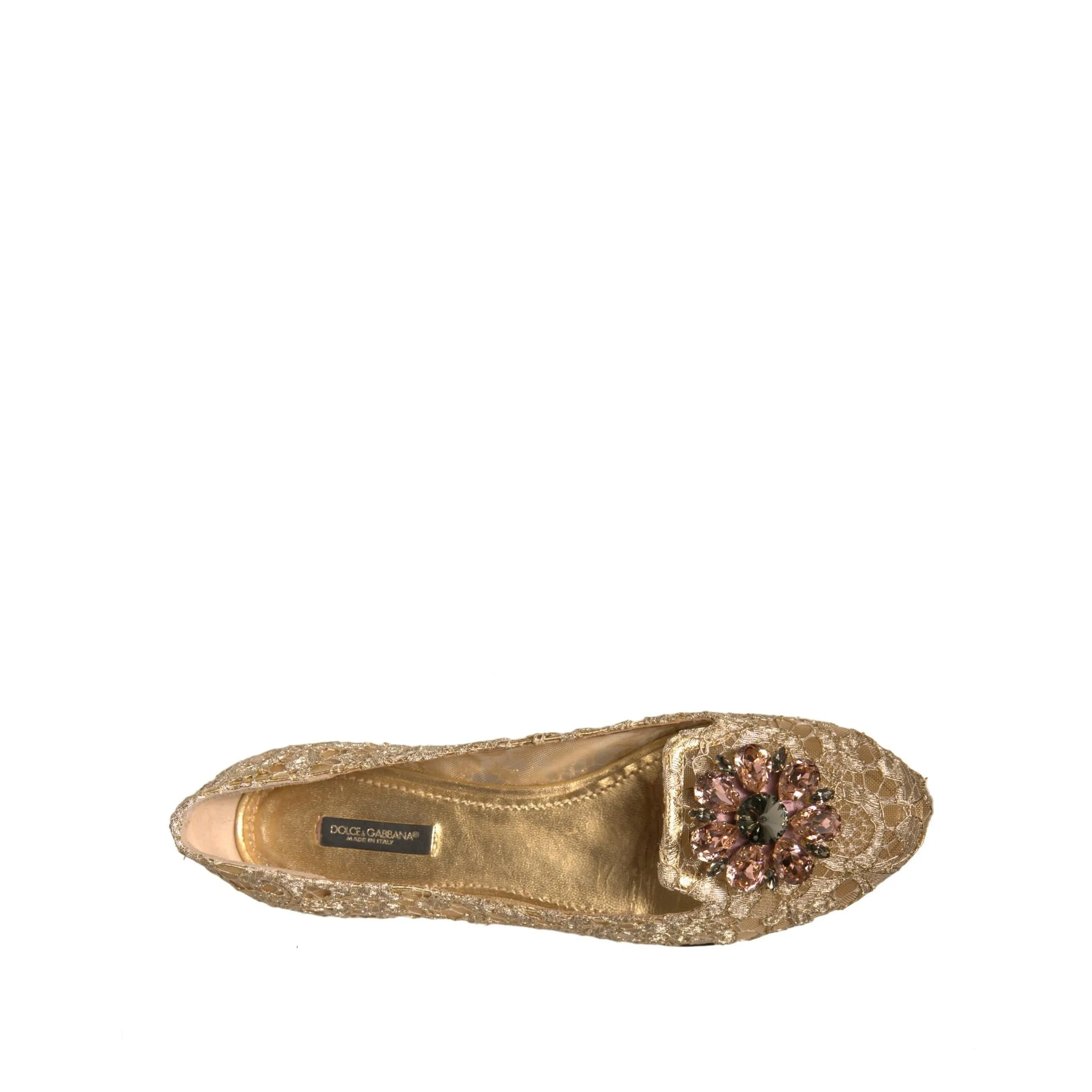 Dolce & Gabbana Gold Crystal Loafer Lace Ballet Flats Shoes Flat Out Of Heels Shoes