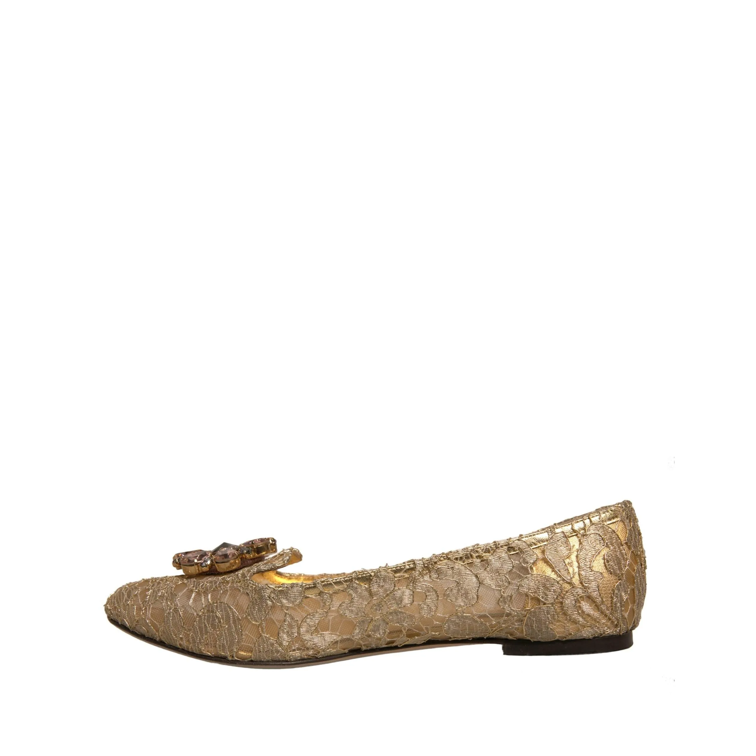 Sprinting Shoes Dolce & Gabbana Gold Crystal Loafer Lace Ballet Flats Shoes