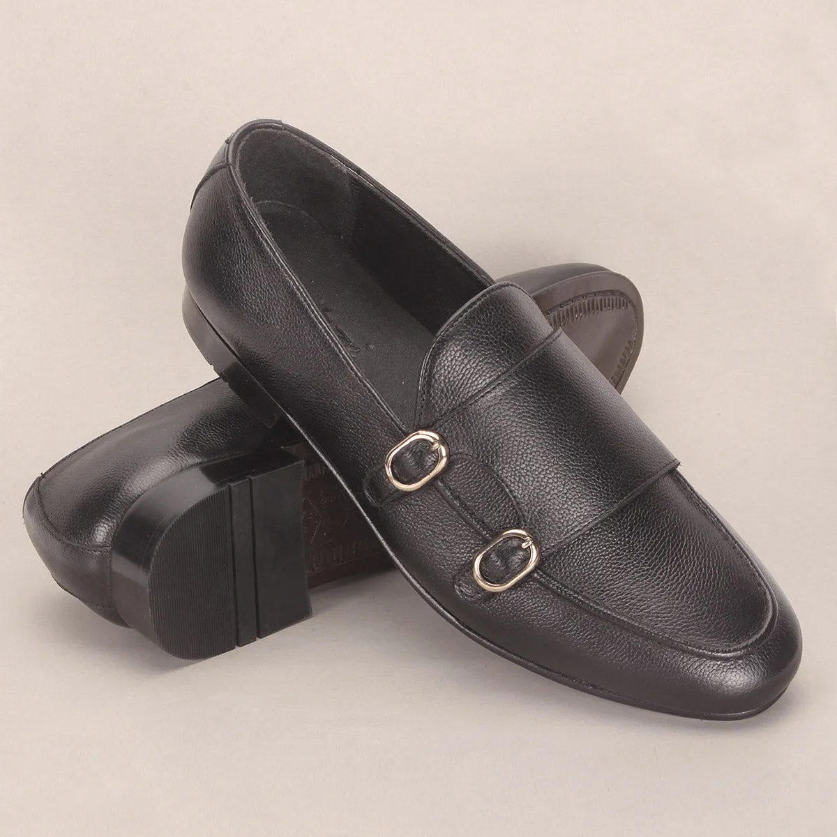 Elastic Flat Shoes Mens "CARLOS" Leather Monk Straps Formal Shoes