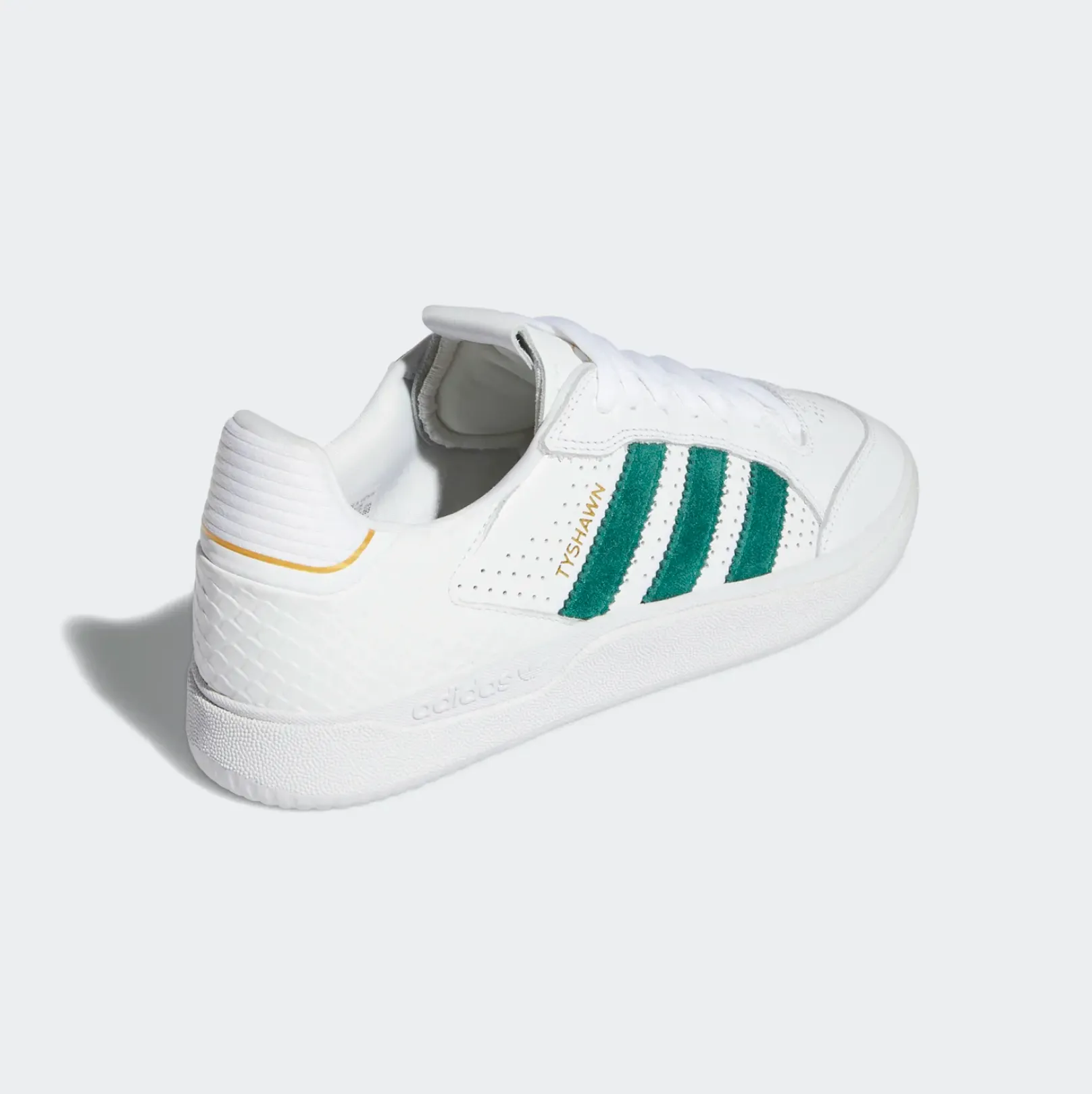 ADIDAS TYSHAWN LOW FLAT WHITE / COLLEGIATE GREEN / METALLIC GOLD Top Adidas Shoes