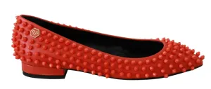 Philipp Plein Vibrant Orange Pointed Leather Flats Dance Shoes Flat
