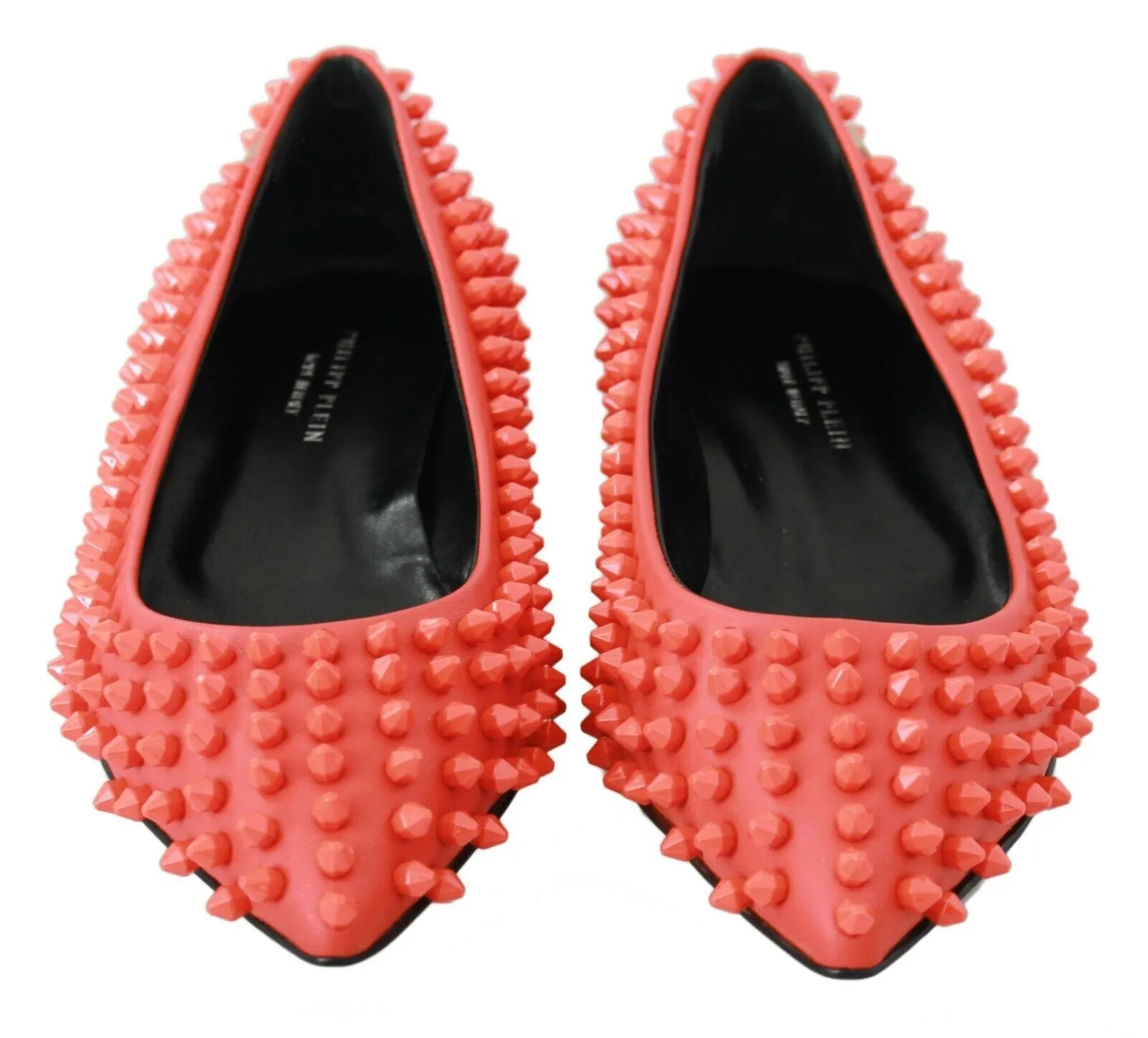 Philipp Plein Vibrant Orange Pointed Leather Flats Rose Gold Flat Dress Shoes