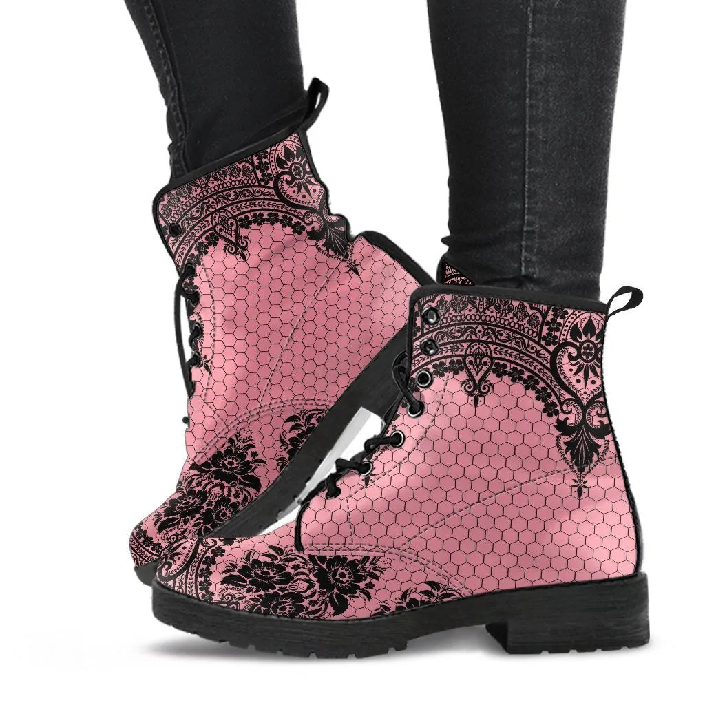 Pink Combat Boots-Gothic Lace Print 109 Best Boat Shoes For Flat Feet