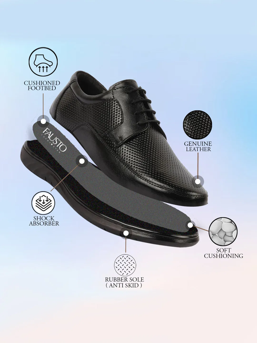 Men Black Genuine Leather Textured Formal Lace Up Flat Heel Shoes For Office|Work|Broad Feet Formal Shoes Shoes Flats Size 9