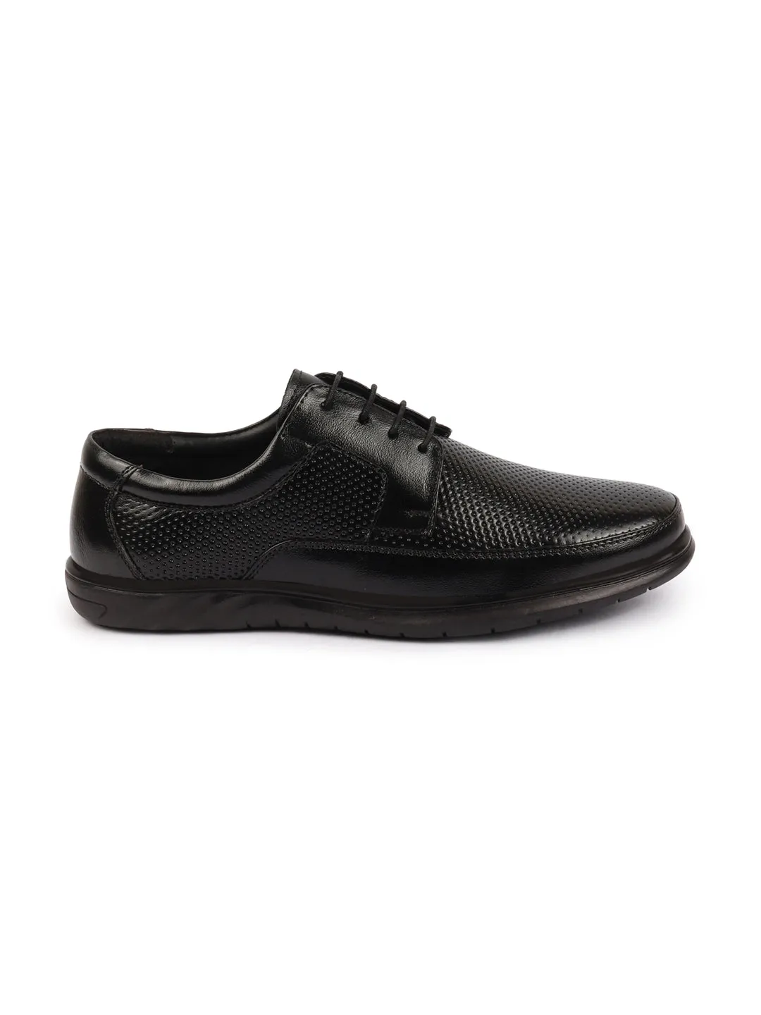 Men Black Genuine Leather Textured Formal Lace Up Flat Heel Shoes For Office|Work|Broad Feet Formal Shoes Shoes Wide Flat Feet