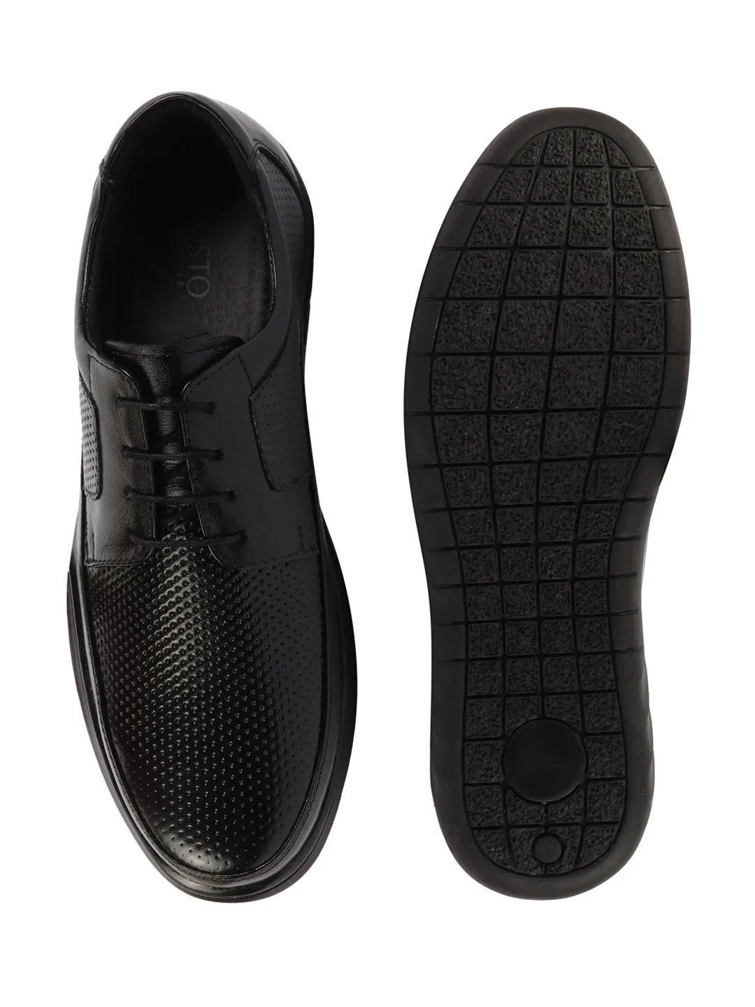 Wedding Shoe Ideas Flats Men Black Genuine Leather Textured Formal Lace Up Flat Heel Shoes For Office|Work|Broad Feet Formal Shoes