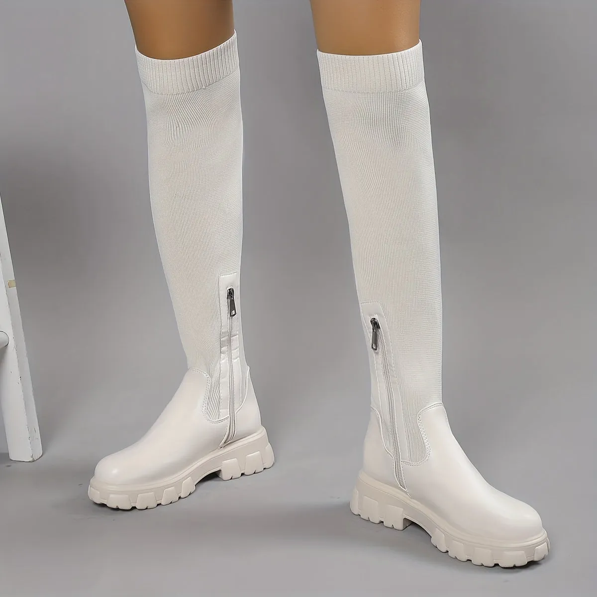 Trendy Platform Knee Knitted Slim Boots Quick Drying Aqua Water Shoes Casual Walking Shoes