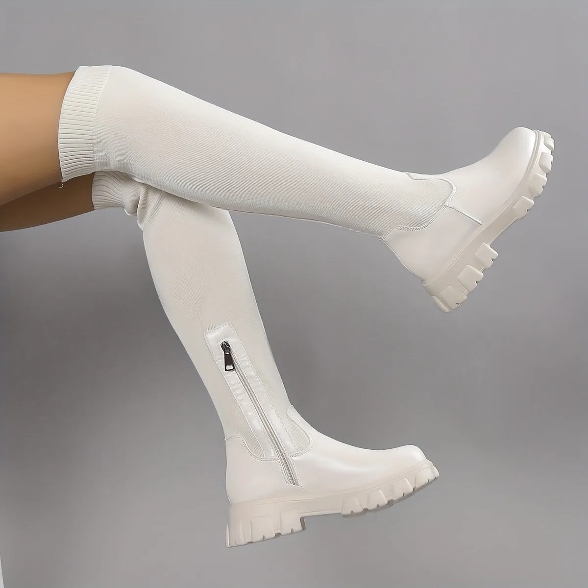 Casual Shoes For Back Pain Trendy Platform Knee Knitted Slim Boots