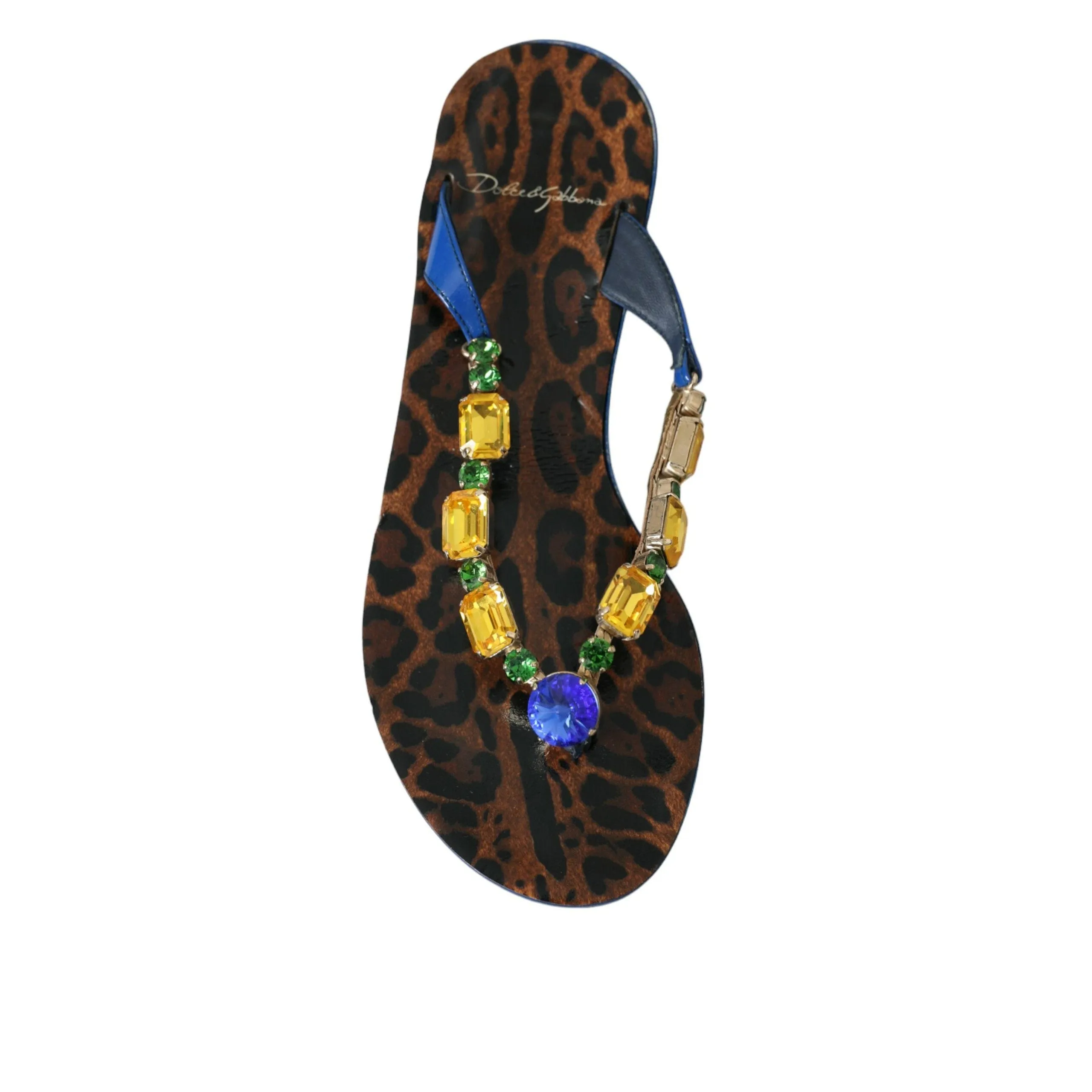 Formal Dress Flat Shoes Dolce & Gabbana Blue Crystal Calf Leather Beachwear Shoes