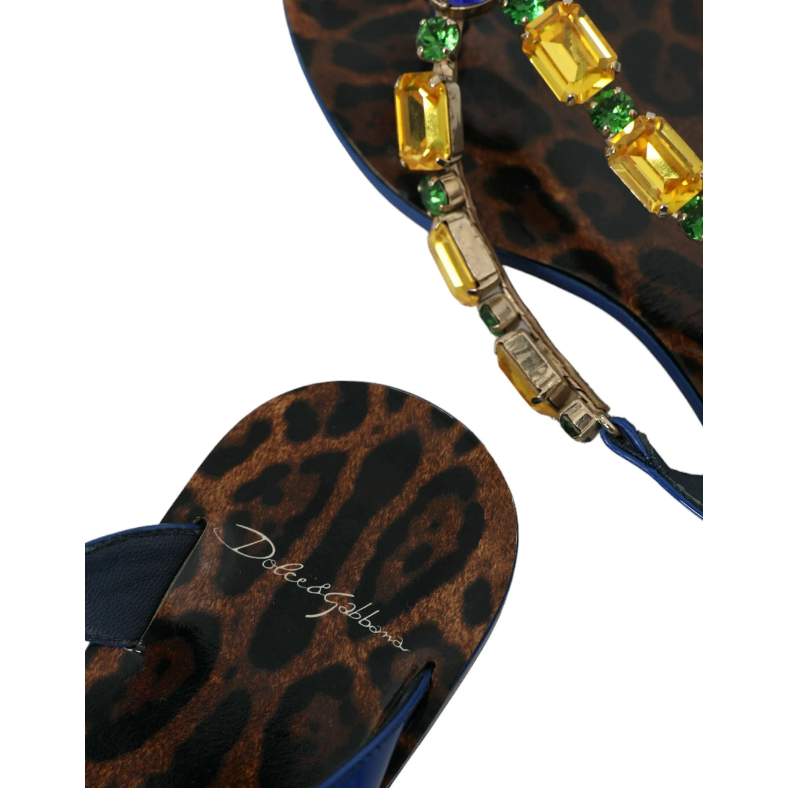 Gothic Flat Shoes Dolce & Gabbana Blue Crystal Calf Leather Beachwear Shoes