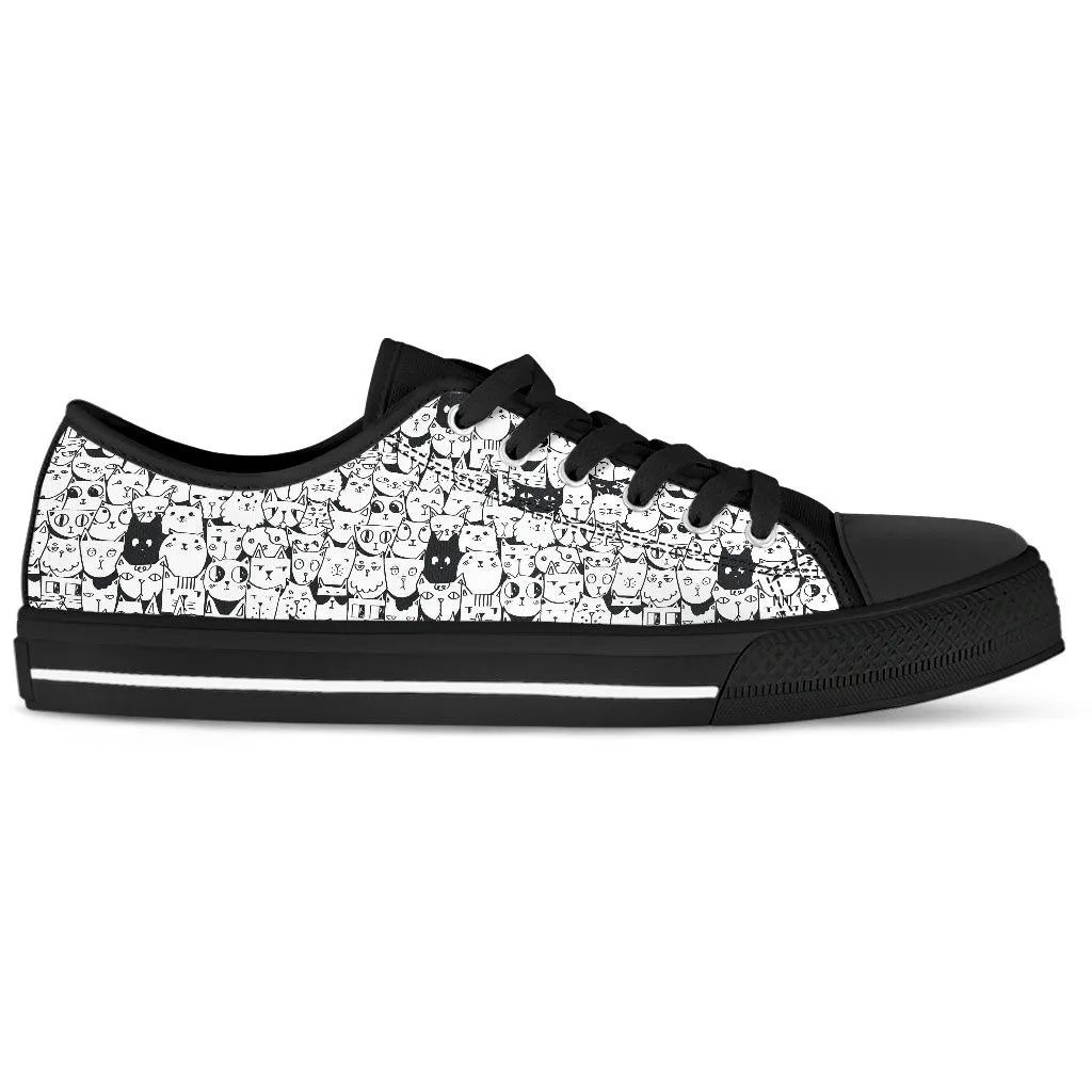 Mk Sneakers Tiny Cat Faces Women's Low Top Shoes Animal Sneakers