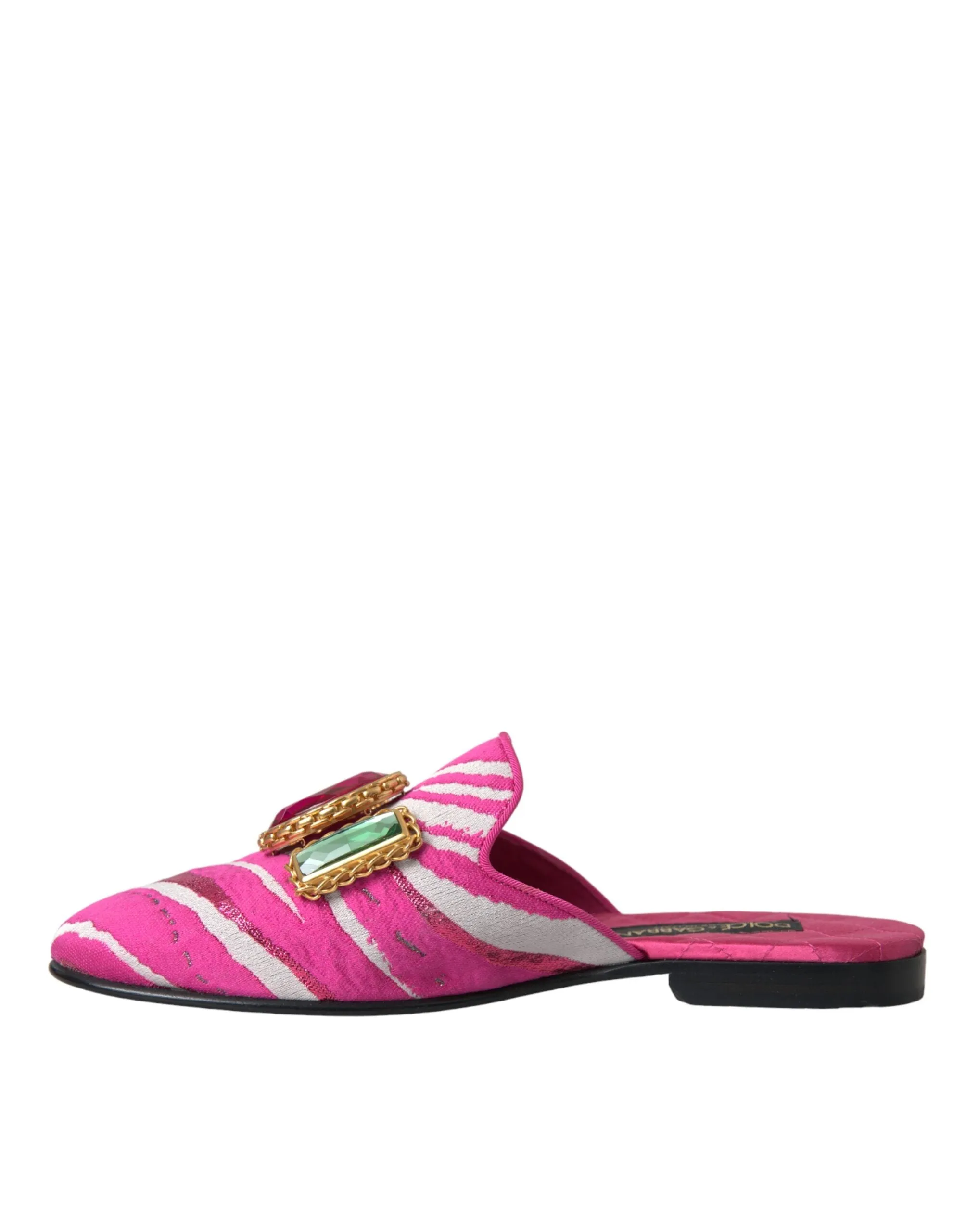 Dolce & Gabbana Pink Jacquard Crystal Mule Flat Sandals Shoes Flat Barbie Shoes