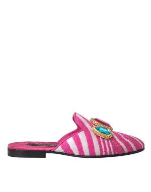 Dolce & Gabbana Pink Jacquard Crystal Mule Flat Sandals Shoes Asics Shoes