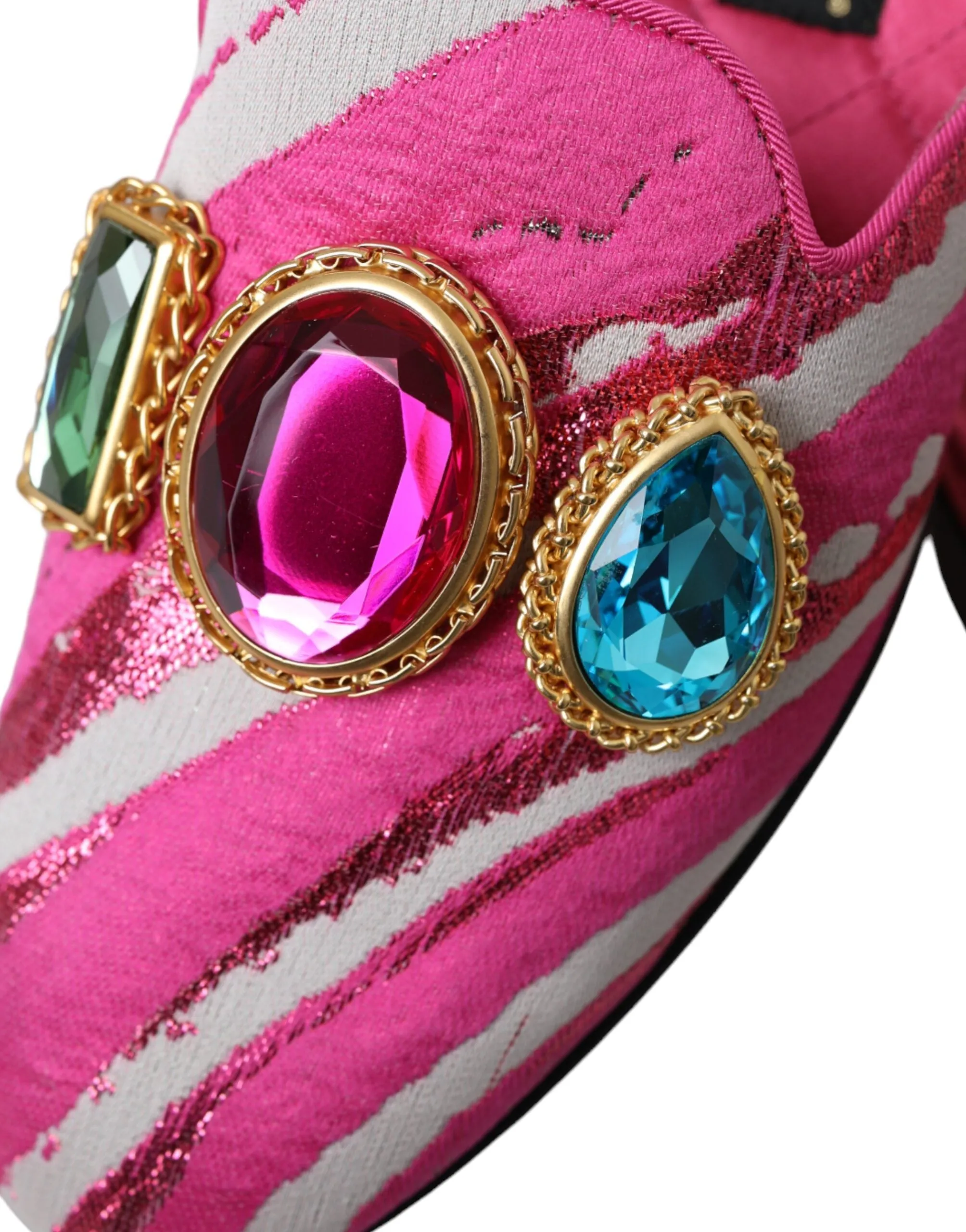 Dolce & Gabbana Pink Jacquard Crystal Mule Flat Sandals Shoes Shoes That Go From Flats To Heels