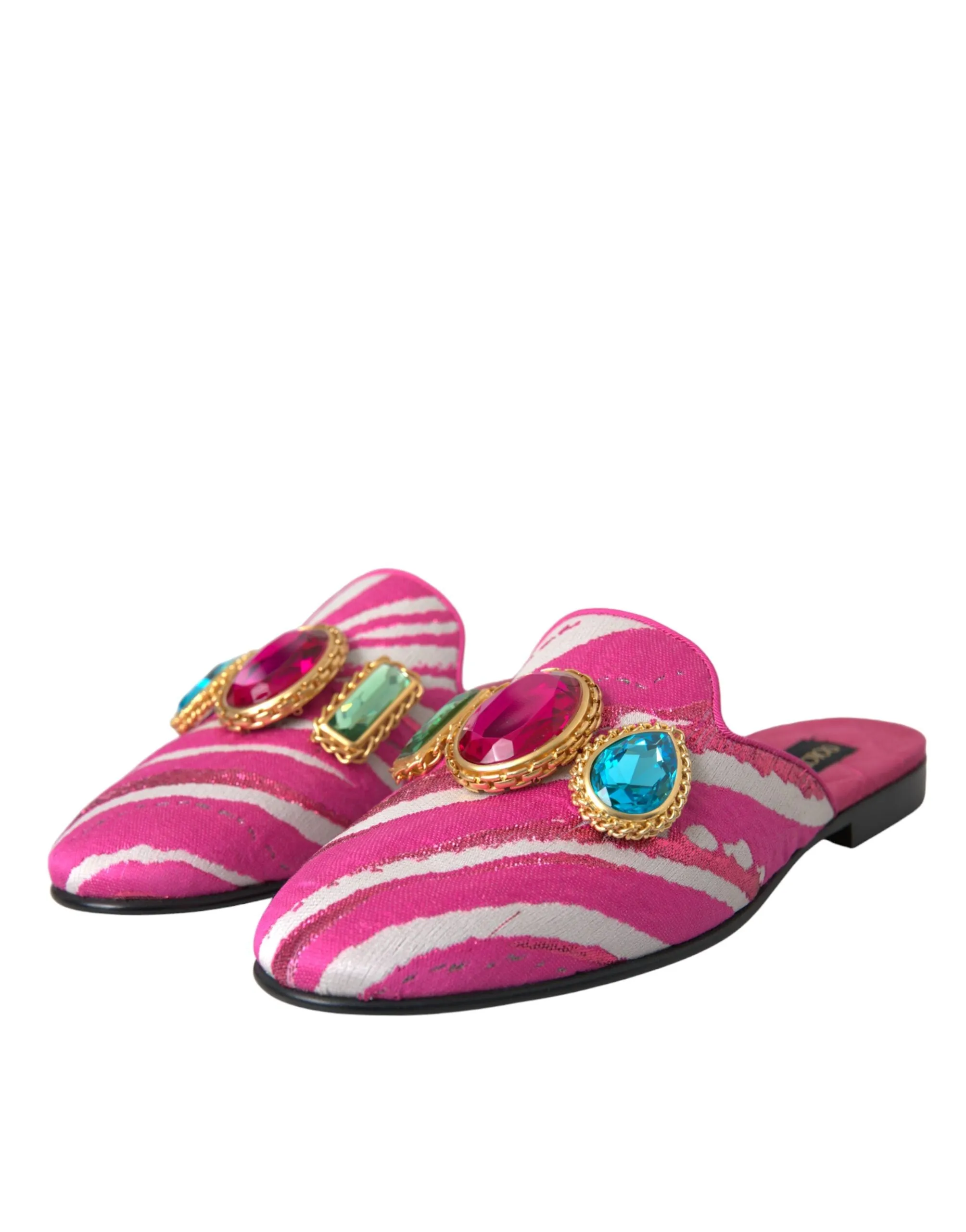 Dolce & Gabbana Pink Jacquard Crystal Mule Flat Sandals Shoes Mountain Bike Flat Pedal Shoes Review