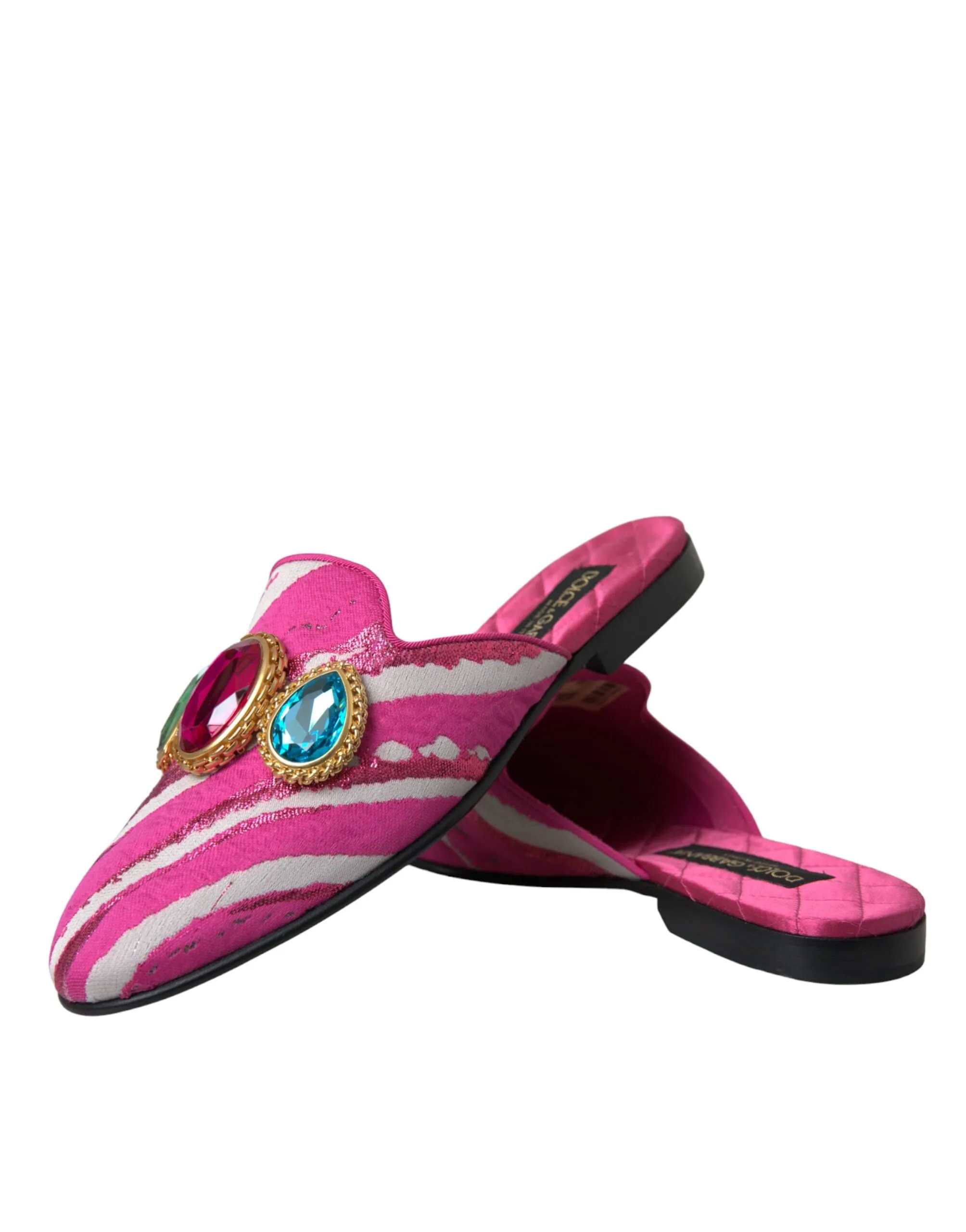 Best Athletic Shoes Dolce & Gabbana Pink Jacquard Crystal Mule Flat Sandals Shoes