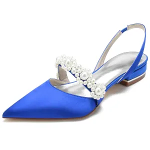 High Fashion Flat Shoes Women's Silk Satin Flower With Closed Toe Flat Heel Evening Shoes