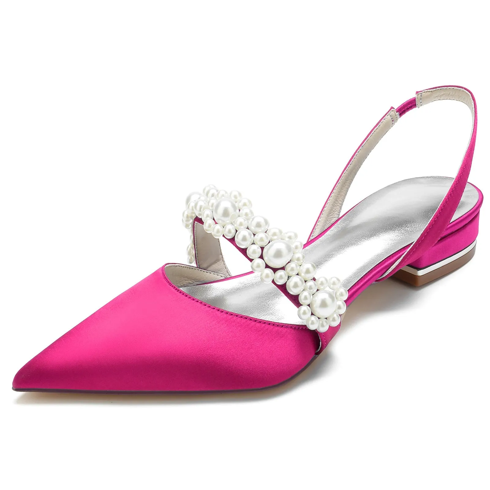 Women's Silk Satin Flower With Closed Toe Flat Heel Evening Shoes Flats Kohls Shoes