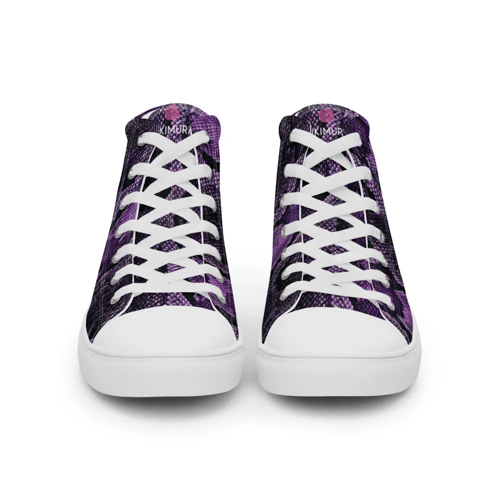 Best Boots For Snowshoeing Purple Snake Print Men's Sneakers, Modern Python Stylish Snake Print Designer Men's High Top Tennis Shoes (US Size: 5-13)