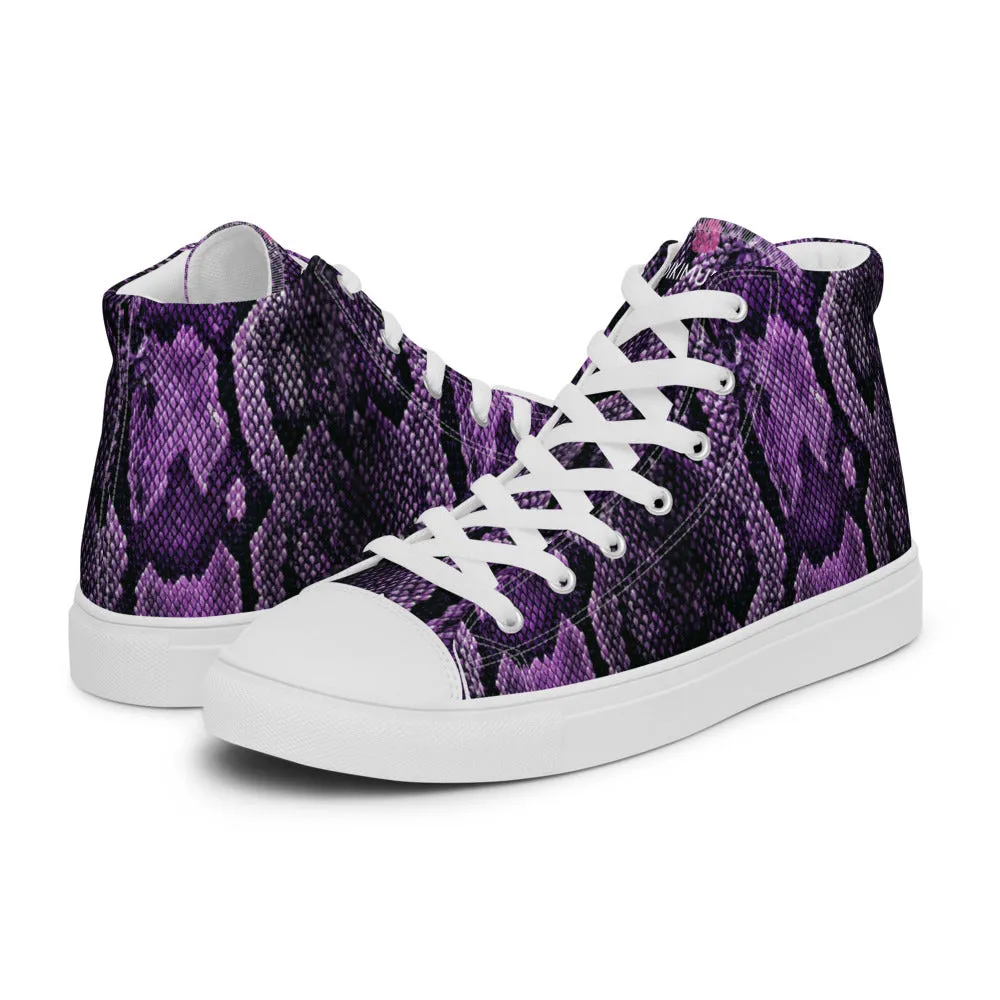 Purple Snake Print Men's Sneakers, Modern Python Stylish Snake Print Designer Men's High Top Tennis Shoes (US Size: 5-13) Dresses To Wear With Cowboy Boots