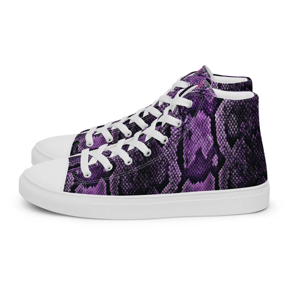 Purple Snake Print Men's Sneakers, Modern Python Stylish Snake Print Designer Men's High Top Tennis Shoes (US Size: 5-13) Rancho Boots Mexico