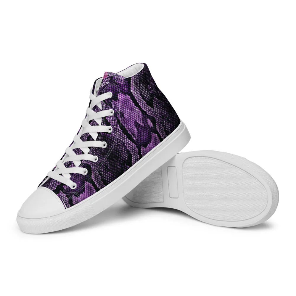 Purple Snake Print Men's Sneakers, Modern Python Stylish Snake Print Designer Men's High Top Tennis Shoes (US Size: 5-13) Boots For Snow Waterproof