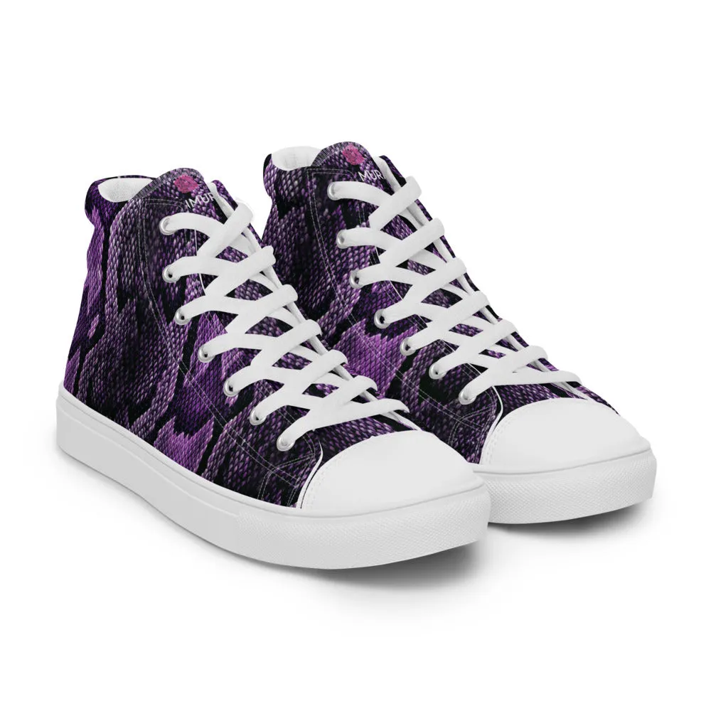 Volcom Boots Purple Snake Print Men's Sneakers, Modern Python Stylish Snake Print Designer Men's High Top Tennis Shoes (US Size: 5-13)