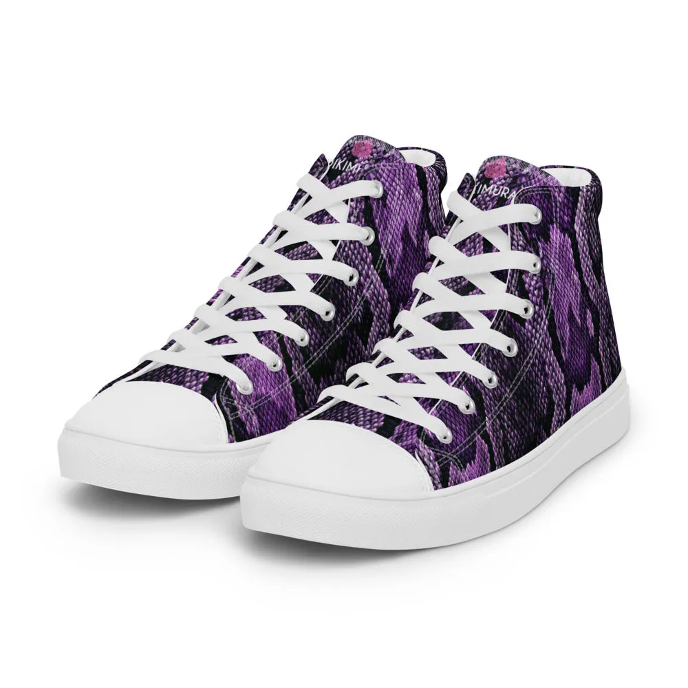 Fyre Boots Purple Snake Print Men's Sneakers, Modern Python Stylish Snake Print Designer Men's High Top Tennis Shoes (US Size: 5-13)