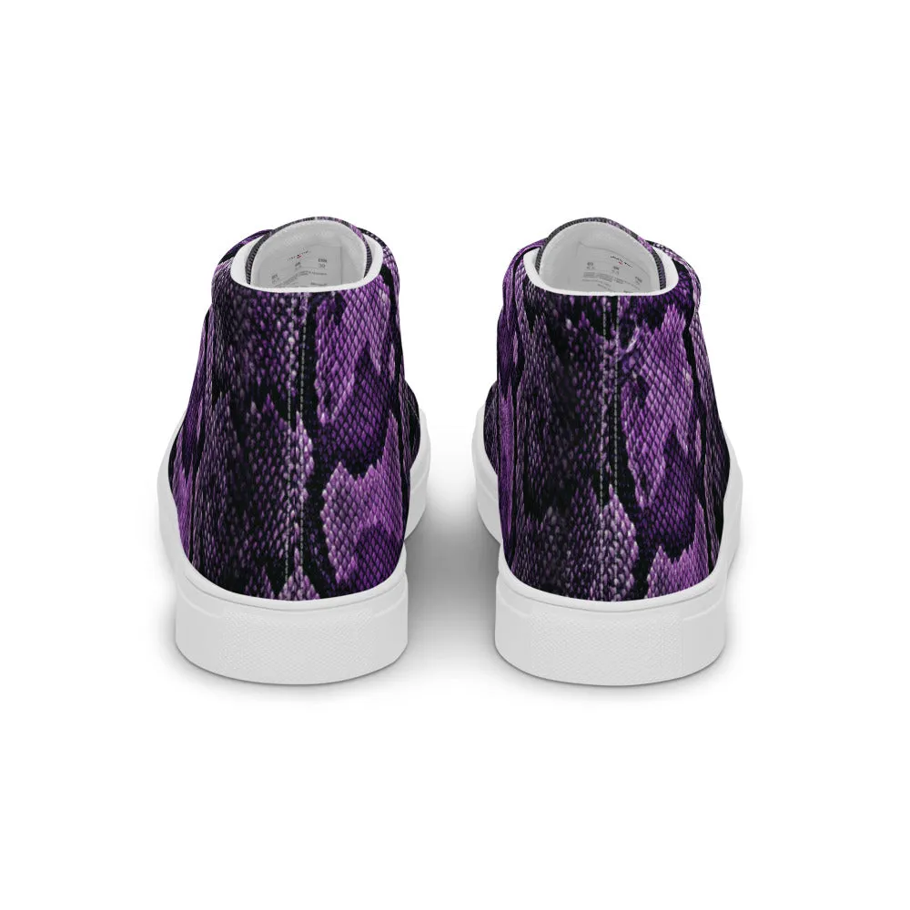 Fashionable Boots Purple Snake Print Men's Sneakers, Modern Python Stylish Snake Print Designer Men's High Top Tennis Shoes (US Size: 5-13)